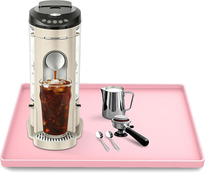 Silicone Coffee Maker Mat with Lip for Countertops, 15.7'' x 11.8'', Pink