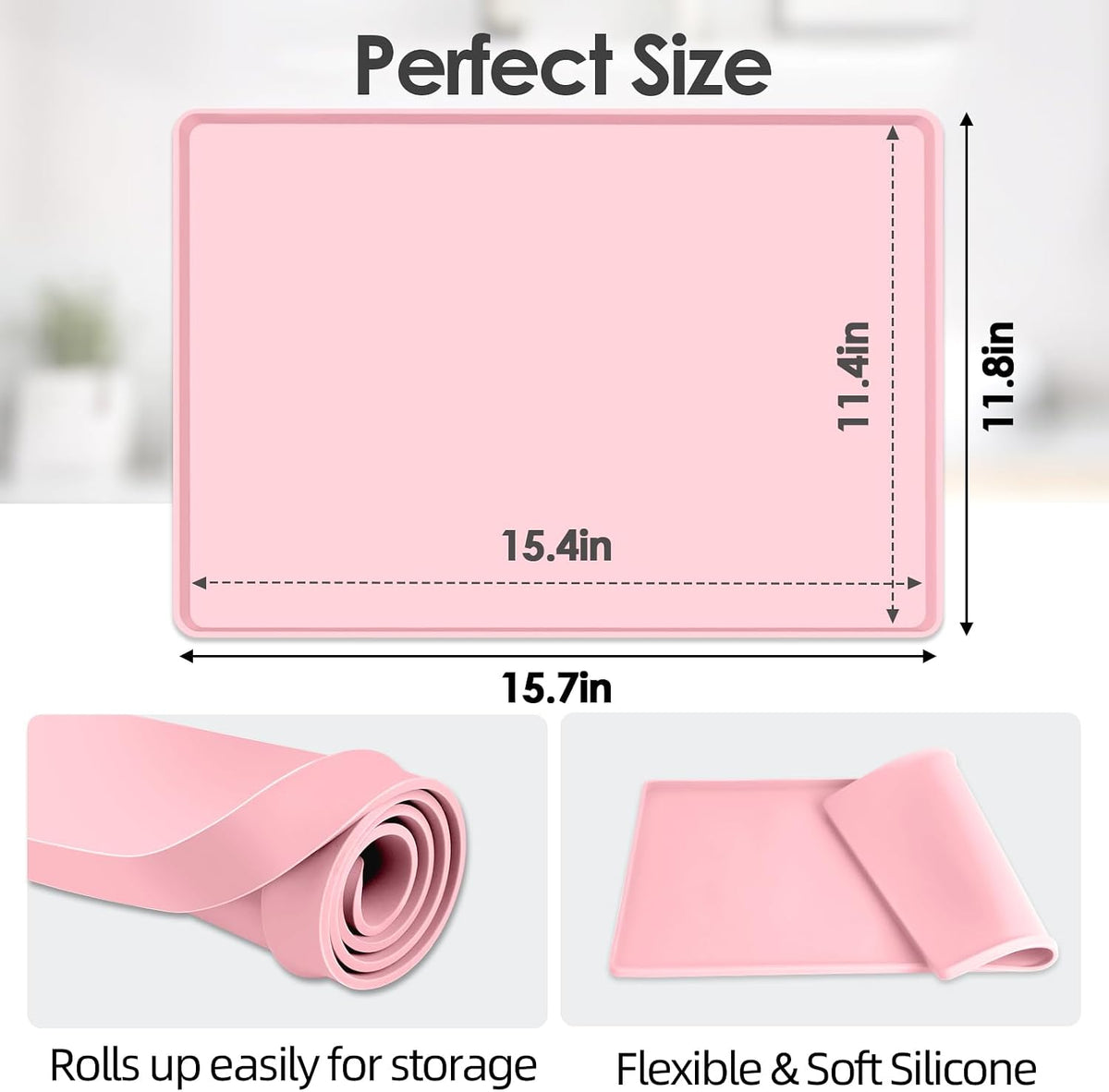 Silicone Coffee Maker Mat with Lip for Countertops, 15.7'' x 11.8'', Pink
