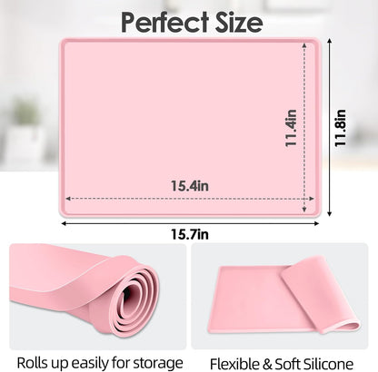 Silicone Coffee Maker Mat with Lip for Countertops, 15.7'' x 11.8'', Pink