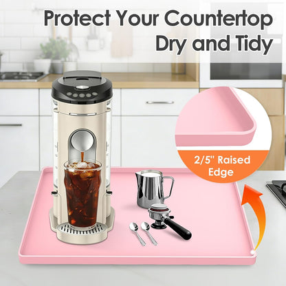 Silicone Coffee Maker Mat with Lip for Countertops, 15.7'' x 11.8'', Pink