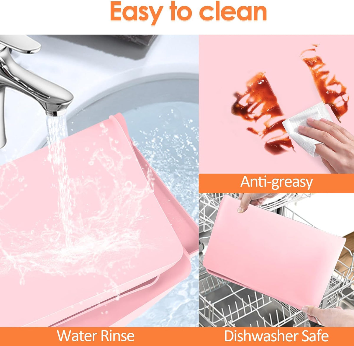Silicone Coffee Maker Mat with Lip for Countertops, 15.7'' x 11.8'', Pink