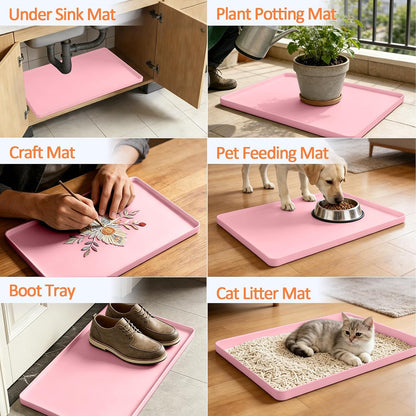 Silicone Coffee Maker Mat with Lip for Countertops, 15.7'' x 11.8'', Pink
