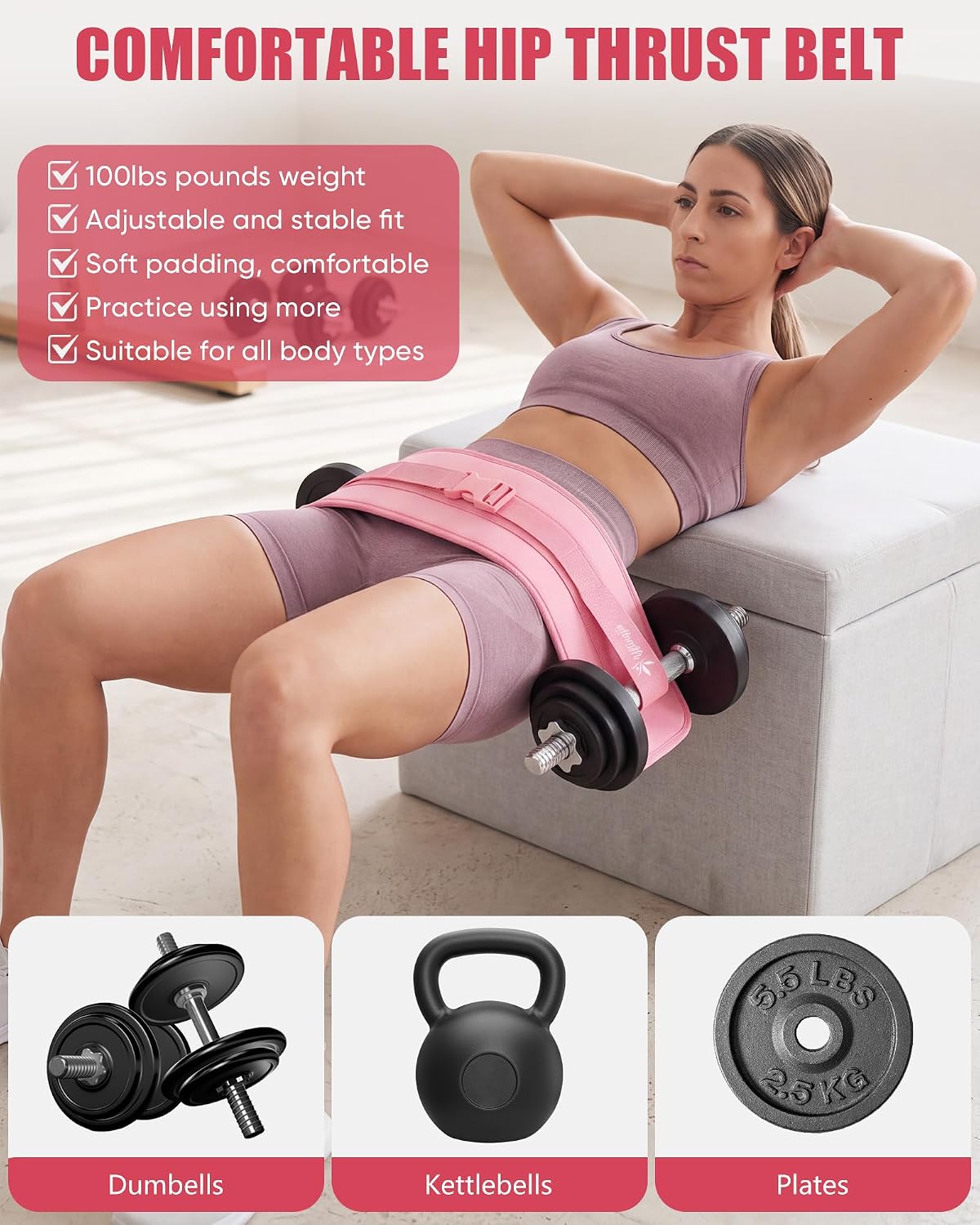 Hip Thrust Belt, Leather Dumbbell Booty Workout Belt