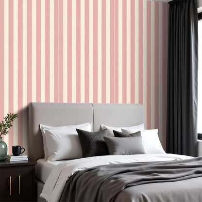 Peel and Stick Wallpaper Pink Cream Striped Vertical Stripes Wall Mural 17.7"x118" Self Adhesive Removable Contact Paper Renter Friendly Wallpaper for Kitchen Bedroom