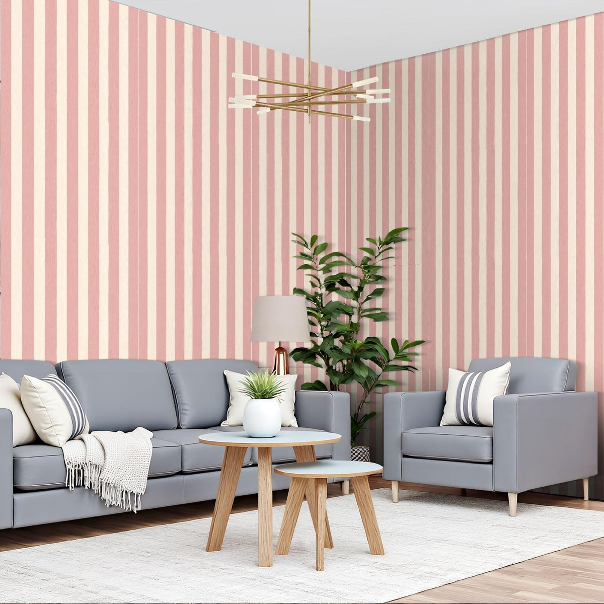 Peel and Stick Wallpaper Pink Cream Striped Vertical Stripes Wall Mural 17.7"x118" Self Adhesive Removable Contact Paper Renter Friendly Wallpaper for Kitchen Bedroom