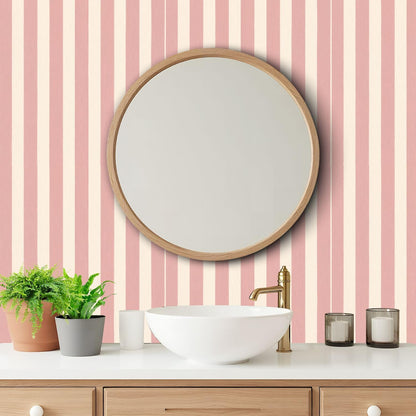 Peel and Stick Wallpaper Pink Cream Striped Vertical Stripes Wall Mural 17.7"x118" Self Adhesive Removable Contact Paper Renter Friendly Wallpaper for Kitchen Bedroom