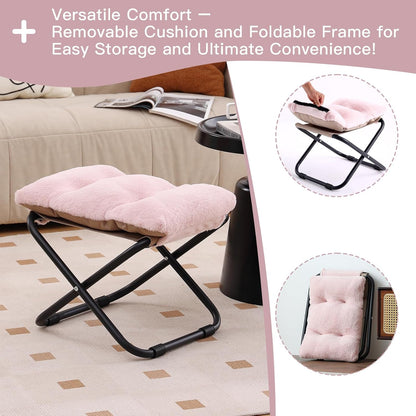 Folding Ottoman, Upholstered Folding Foot Rest Stool for Living Room