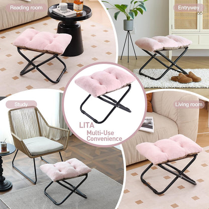 Folding Ottoman, Upholstered Folding Foot Rest Stool for Living Room