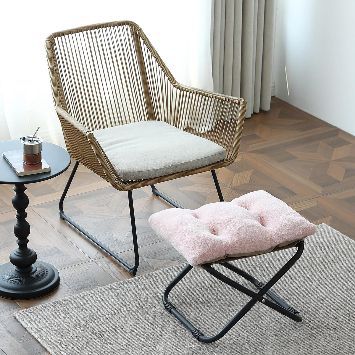 Folding Ottoman, Upholstered Folding Foot Rest Stool for Living Room