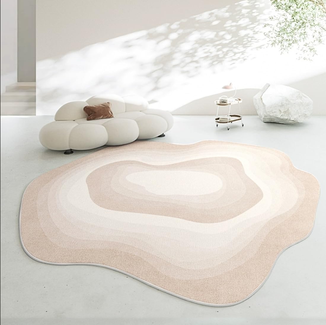 Modern Abstract Irregular Shaped Area Rug Sunset Gradient Color Block Art Rugs for Living Room Bedroom Dining Room Machine Washable Faux Wool Home Office Nursery Room Large Carpet Peach 3'