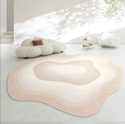 Modern Abstract Irregular Shaped Area Rug Sunset Gradient Color Block Art Rugs for Living Room Bedroom Dining Room Machine Washable Faux Wool Home Office Nursery Room Large Carpet Peach 3'