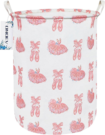 Round Pink Ballerina Laundry Hamper, Household Storage Bin