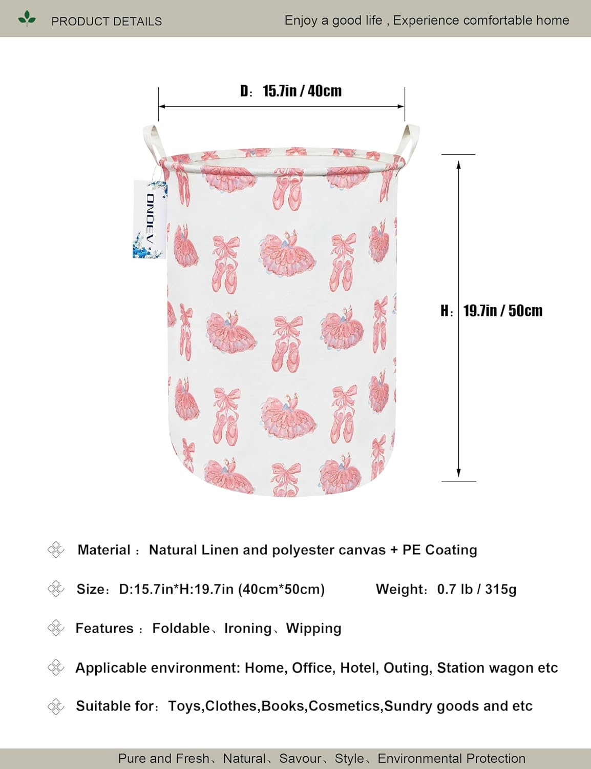 Round Pink Ballerina Laundry Hamper, Household Storage Bin