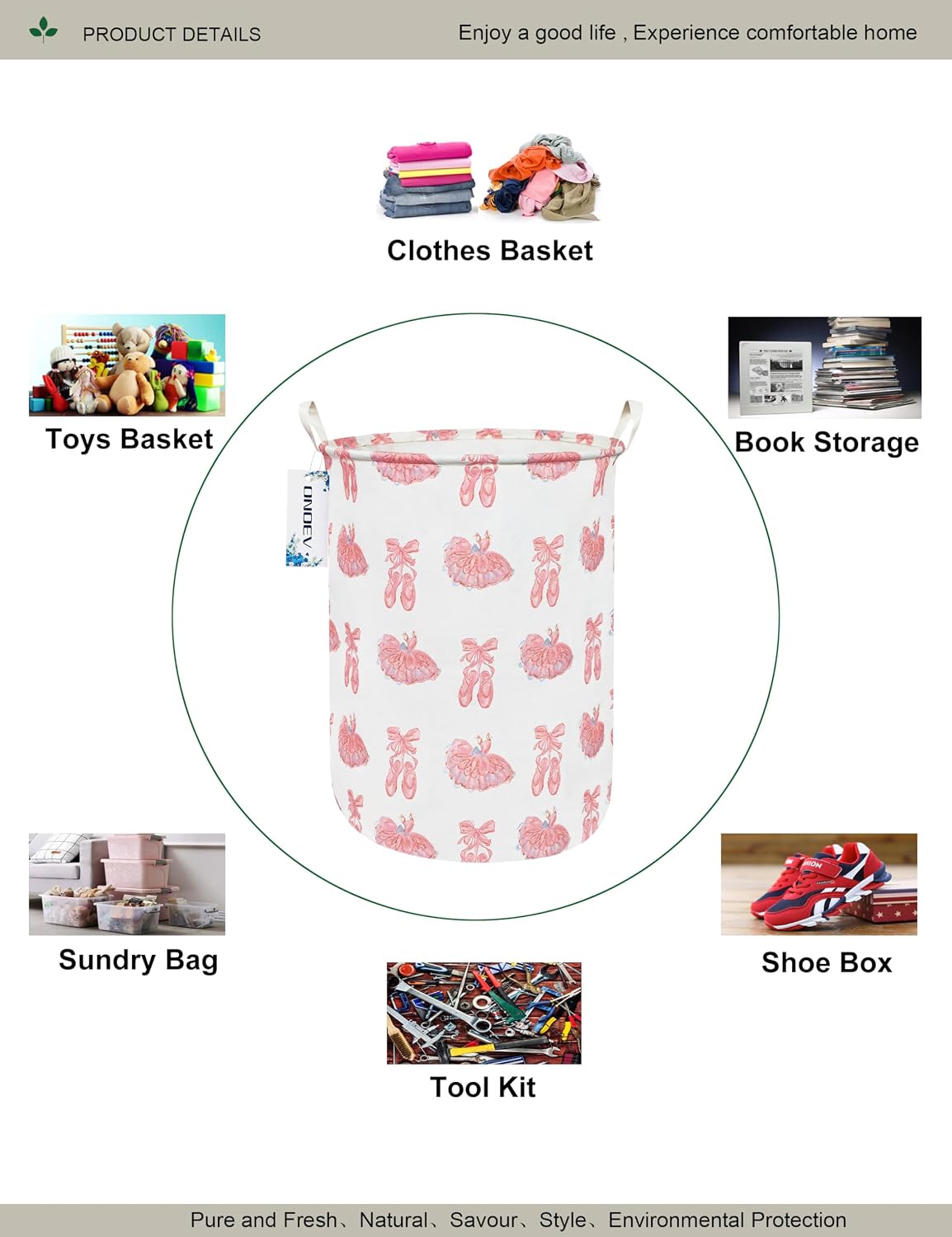 Round Pink Ballerina Laundry Hamper, Household Storage Bin