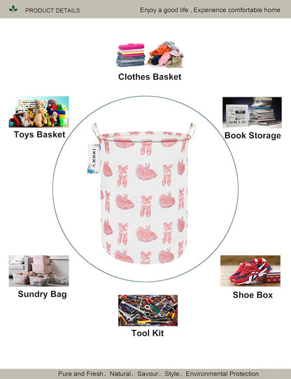 Round Pink Ballerina Laundry Hamper, Household Storage Bin