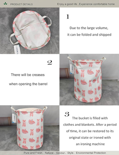 Round Pink Ballerina Laundry Hamper, Household Storage Bin