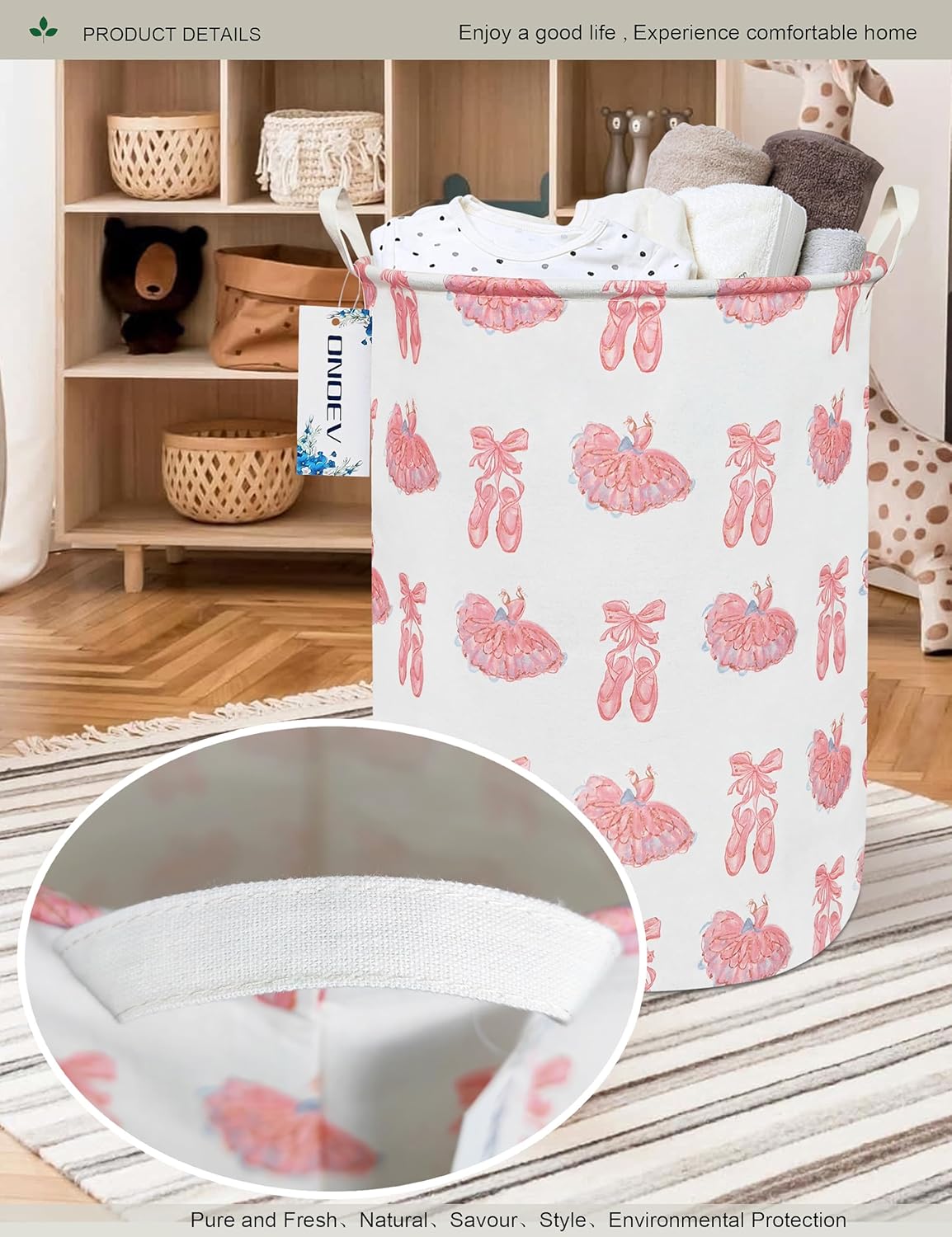 Round Pink Ballerina Laundry Hamper, Household Storage Bin