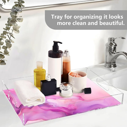 Plastic Food Serving Tray Decorative Vanity Trays for Bathroom Marble Hot Pink Coffee Table Kitchen Counter 11.8 * 15.7in