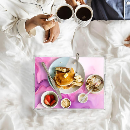 Plastic Food Serving Tray Decorative Vanity Trays for Bathroom Marble Hot Pink Coffee Table Kitchen Counter 11.8 * 15.7in