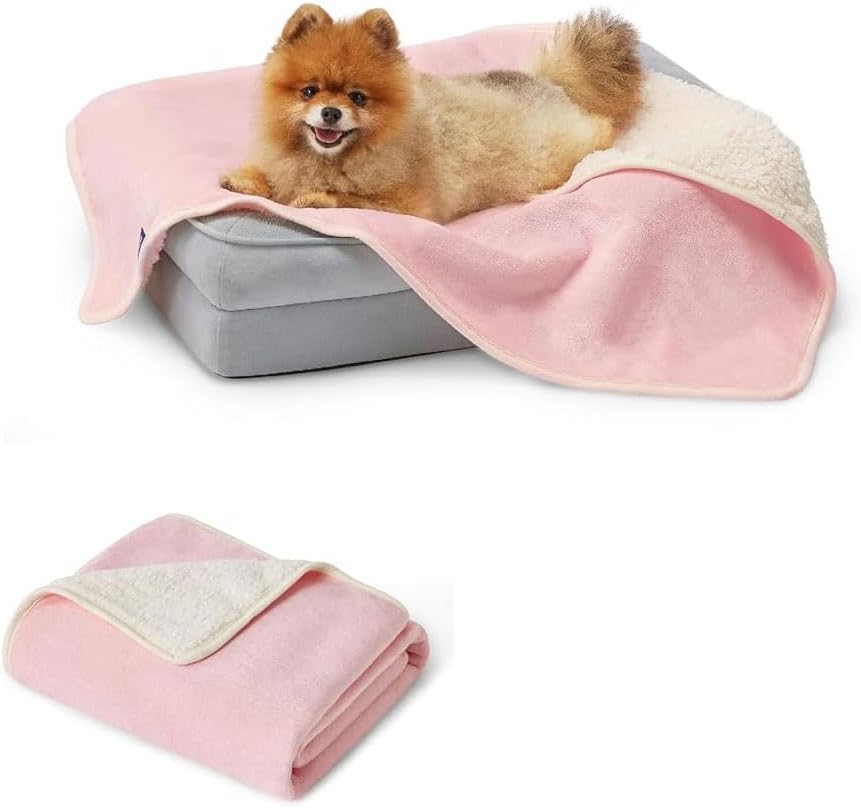 Waterproof Dog Blanket, Urine Resistant Pet Blanket for Sofa Bed, Double Sided Waterproof Blanket for Small and Medium Dogs, Cat Blanket, Washable Fleece Blanket (Pink) (23X31in)