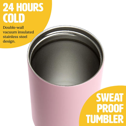 30oz Insulated Travel Tumbler, Leak-Proof Water Bottle, Double-Wall Stainless Steel Flask with Flip Straw Lid,Cup Holder Compatible with Easy Carry Handle, Pink