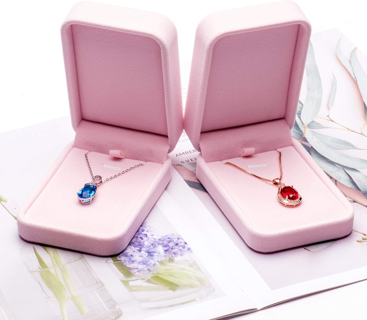 Classic Velvet Jewelry Gift Box Case for Necklace Pendant (Pink)