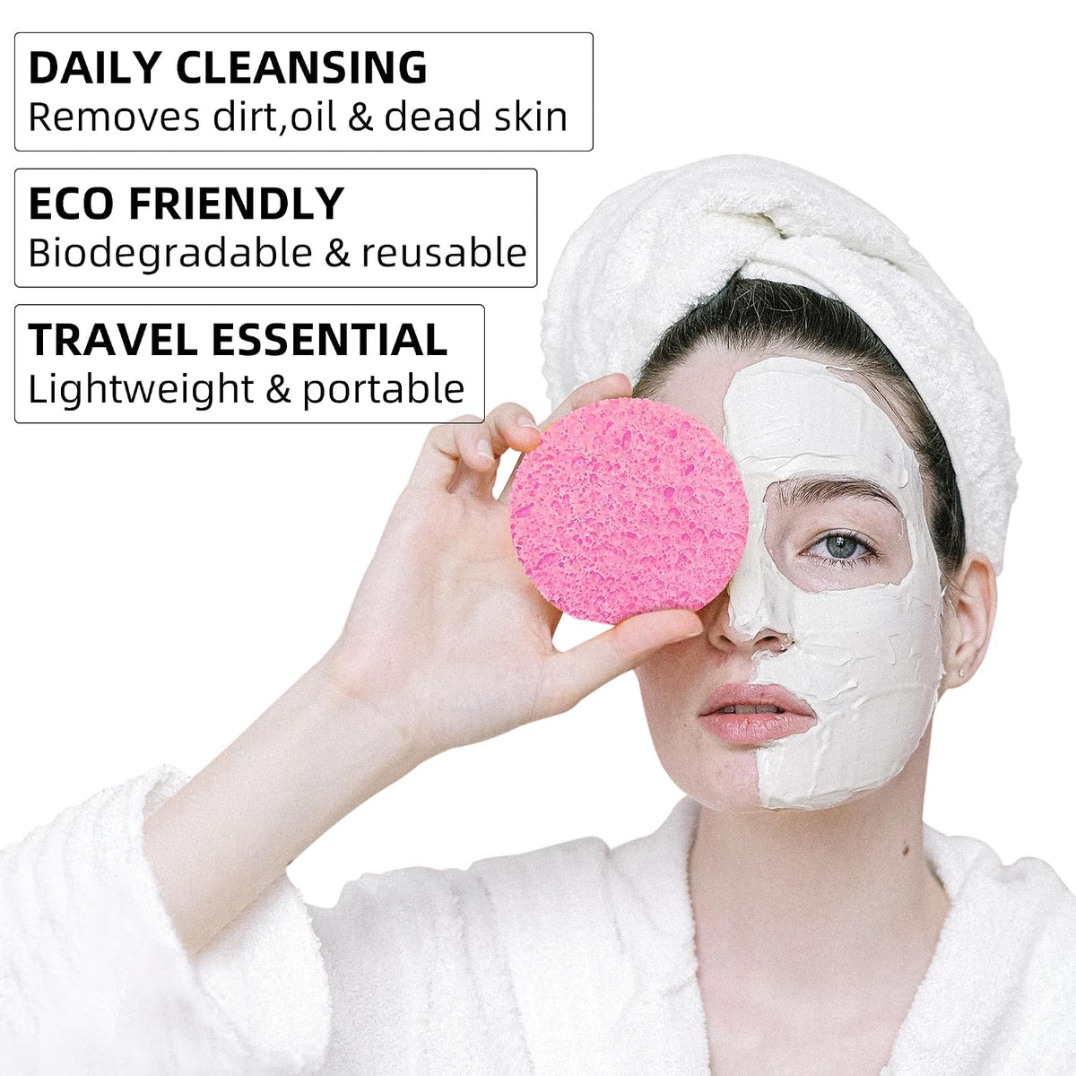 50-Count Compressed Facial sponges for Daily Facial Cleaning,Pink