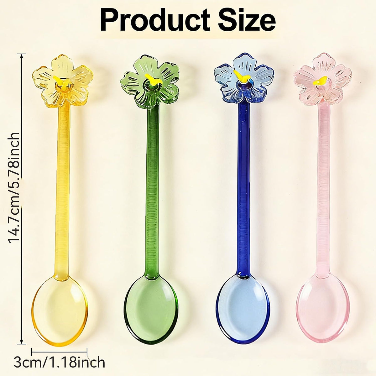 1 Pieces Glass Flower Coffee Spoons, 5.8 Inch Floral Design Drink Juice Stirring Spoon Ice Cream Salad Dessert Fruit Scoop Teaspoons Cocktail Stirrer for Home Bar Party Cafe (Pink)
