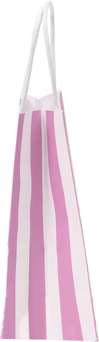Small Gift Bags with Handles,50pcs Kraft Paper Bags Bulk,Pink Strips