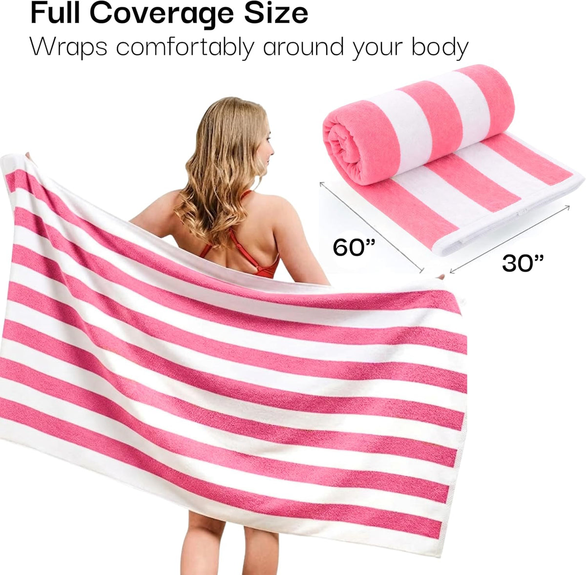 30"x60" Oversized Beach Cotton Cabana Striped Towels 6 Pack (Lux Pink)