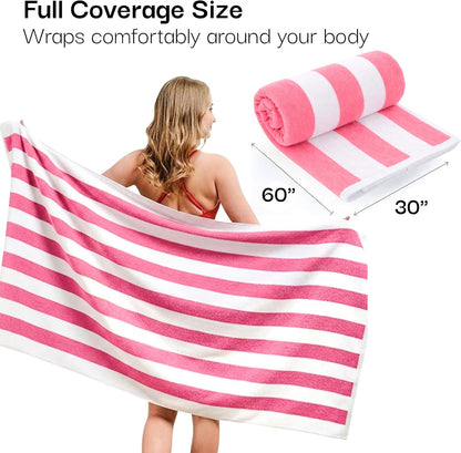 30"x60" Oversized Beach Cotton Cabana Striped Towels 6 Pack (Lux Pink)