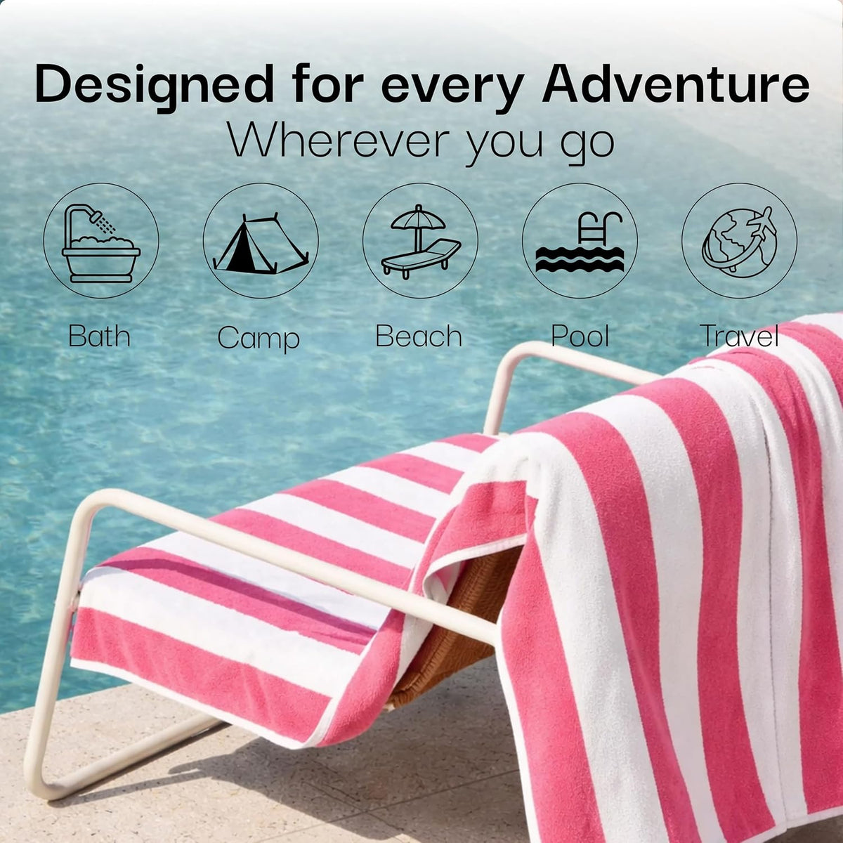 30"x60" Oversized Beach Cotton Cabana Striped Towels 6 Pack (Lux Pink)