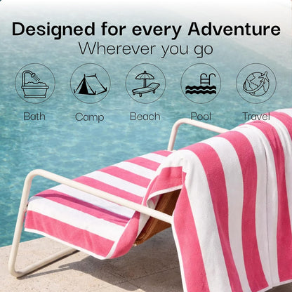 30"x60" Oversized Beach Cotton Cabana Striped Towels 6 Pack (Lux Pink)