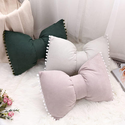 Boho Decorative Throw Pillow Covers with Pom Poms Soft Velvet Pillow Cases Bow Lumbar Pillow Covers 14 x 20 Cushion Case for Bed Couch Living Room Decor Blush