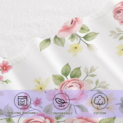 Flower Bath Towel Set, Pink Rose Flower Floral Cotton Bath Towels Soft Highly Absorbent Fast Drying for Bathroom Gym Hotel Beach, 1 Bath Towel 1 Washcloth