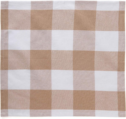 Encasa XO Cotton Cloth Napkins Set of 12, 17"x17" | Washable & Reusable Dinner Napkins Buffalo Beige Checks Table Napkins for Farmhouse, Wedding, Holiday, Party & Everyday Dining