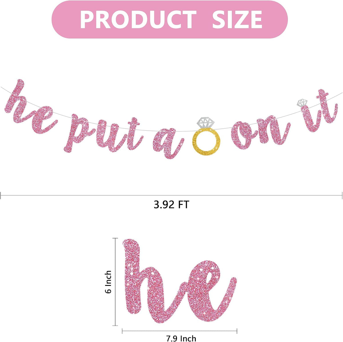 Glitter Pink He Put A Ring On It Banner Pre-Strung Engagement Decorations Bridal Wedding Party Backdrop Sign Garland Bachelorette Party Supplies,NO DIY