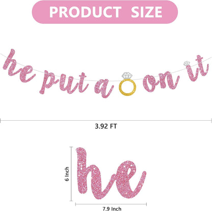 Glitter Pink He Put A Ring On It Banner Pre-Strung Engagement Decorations Bridal Wedding Party Backdrop Sign Garland Bachelorette Party Supplies,NO DIY