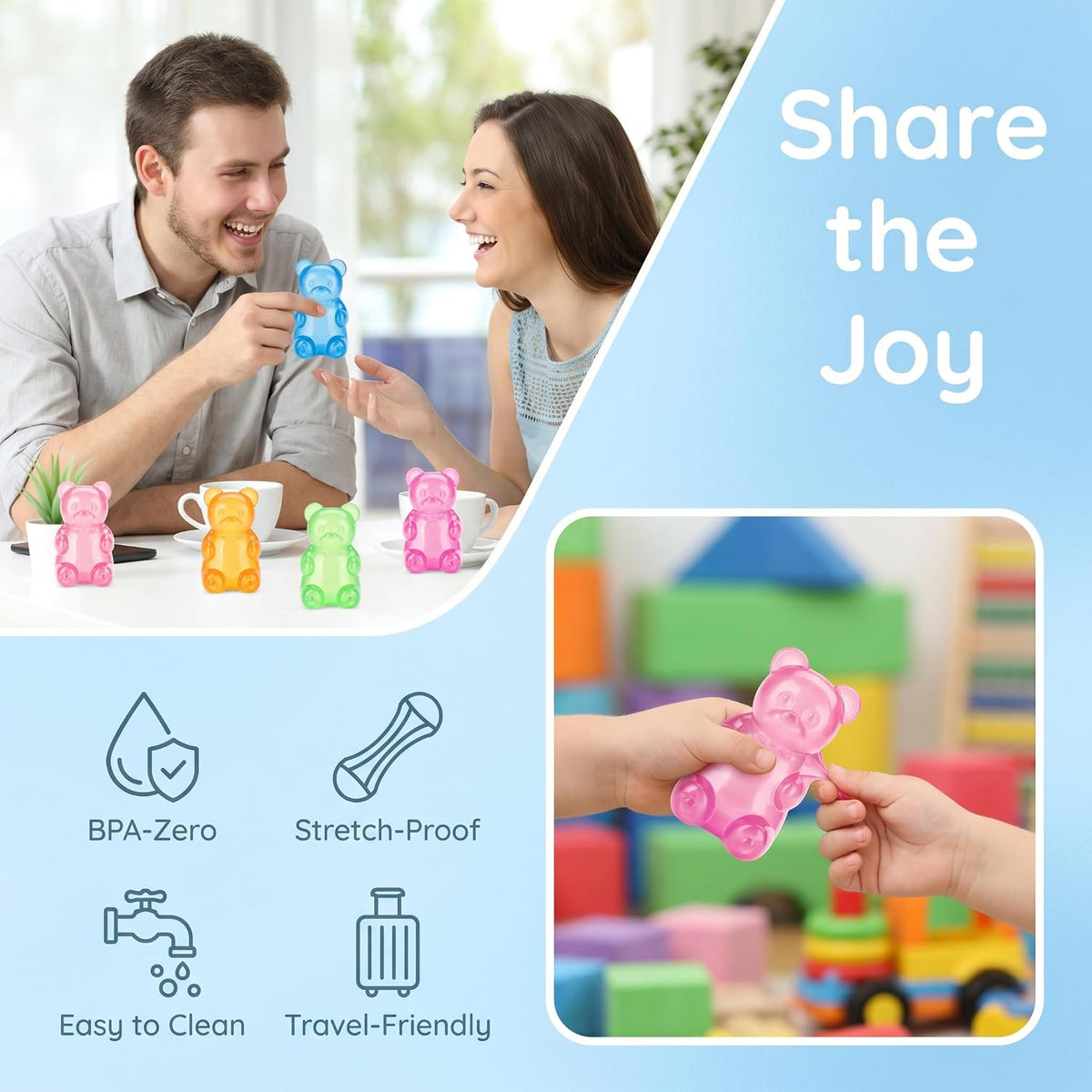 Gummy Bear Squishy Toys, Squeeze Fidget Toys for Kids and Adults- Pink