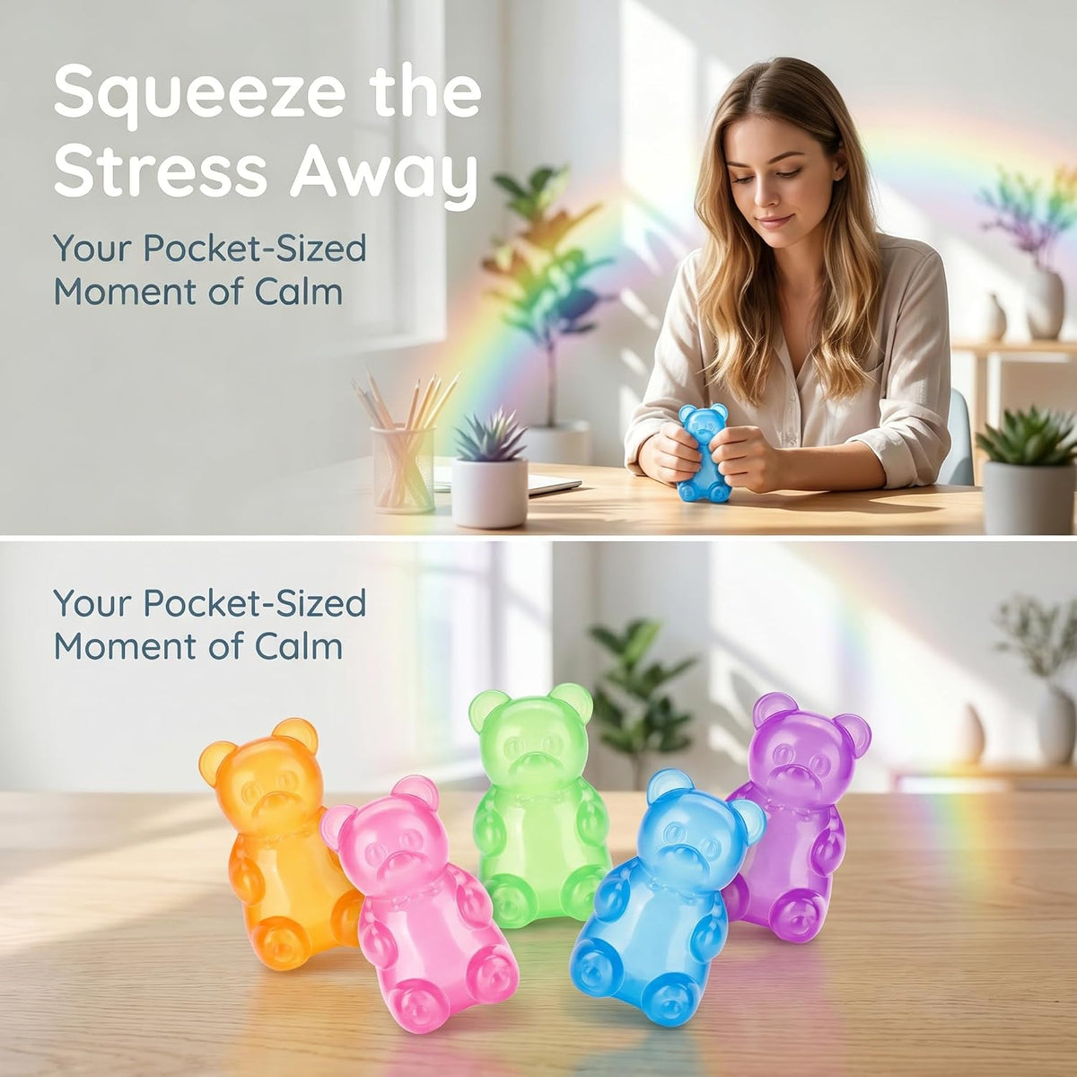 Gummy Bear Squishy Toys, Squeeze Fidget Toys for Kids and Adults- Pink