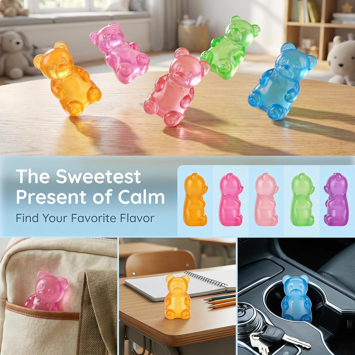 Gummy Bear Squishy Toys, Squeeze Fidget Toys for Kids and Adults- Pink