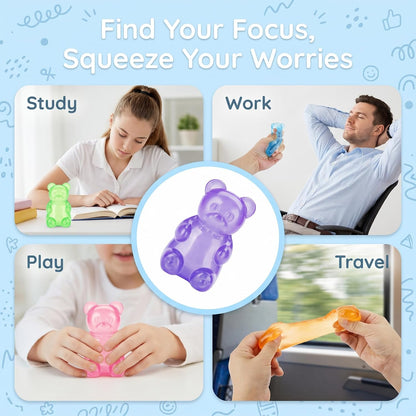 Gummy Bear Squishy Toys, Squeeze Fidget Toys for Kids and Adults- Pink