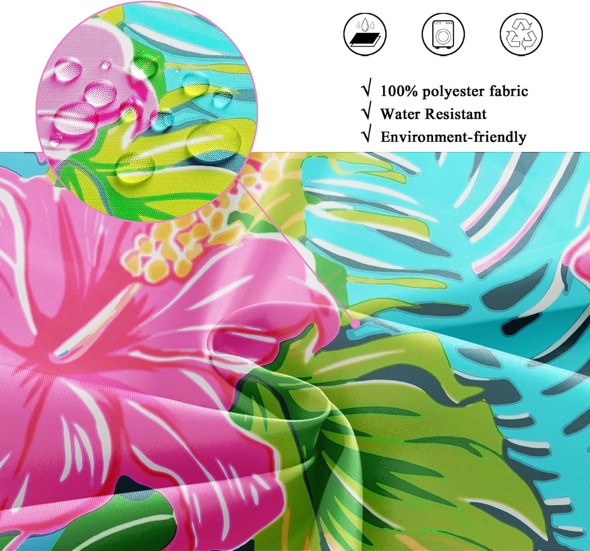 Tropical Hot Pink Floral Flowers Green Leaves Bathroom Shower Curtain Set