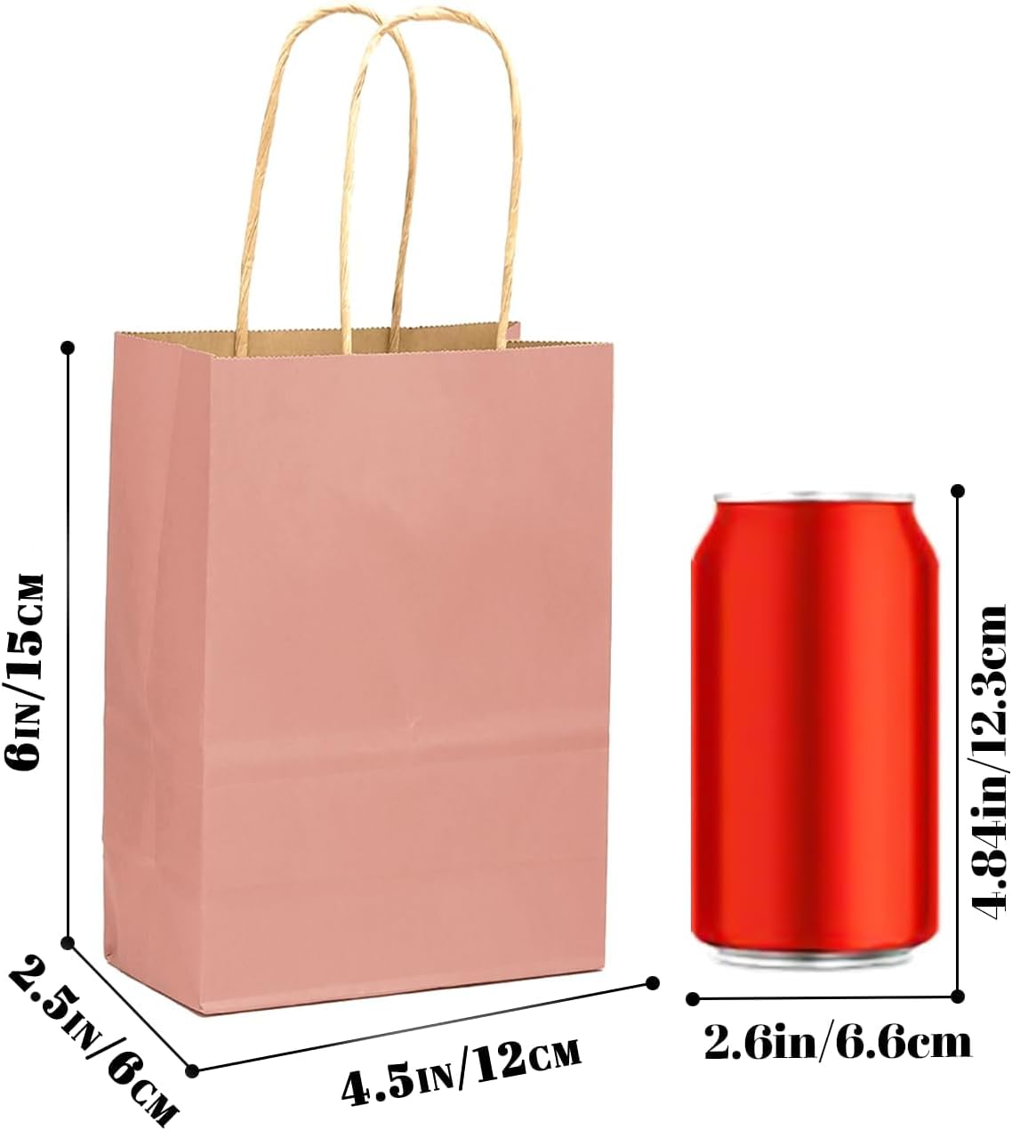 24 Pcs Bright Pink Mini Paper Gift Bags with Handles 6"x4.5"x2.5" Small Brown Kraft Party Favor Bags Treat Bags Multiple Uses (Mini size)