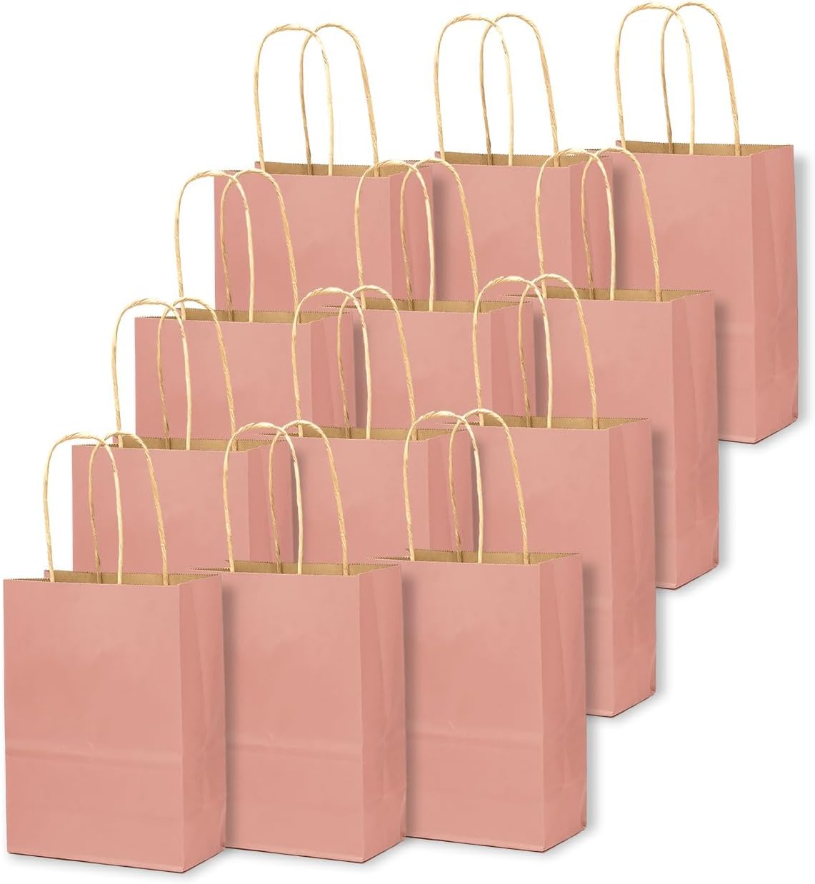 24 Pcs Bright Pink Mini Paper Gift Bags with Handles 6"x4.5"x2.5" Small Brown Kraft Party Favor Bags Treat Bags Multiple Uses (Mini size)