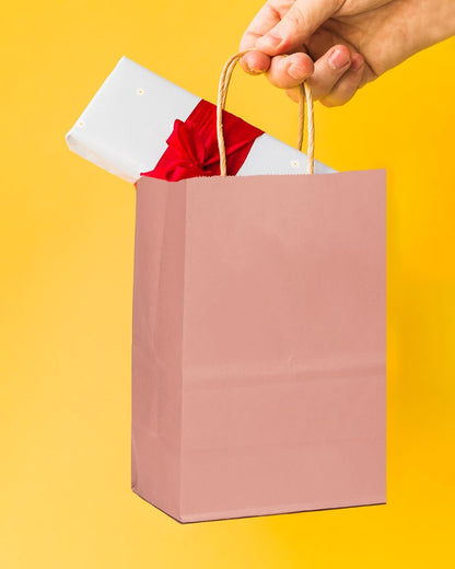 24 Pcs Bright Pink Mini Paper Gift Bags with Handles 6"x4.5"x2.5" Small Brown Kraft Party Favor Bags Treat Bags Multiple Uses (Mini size)