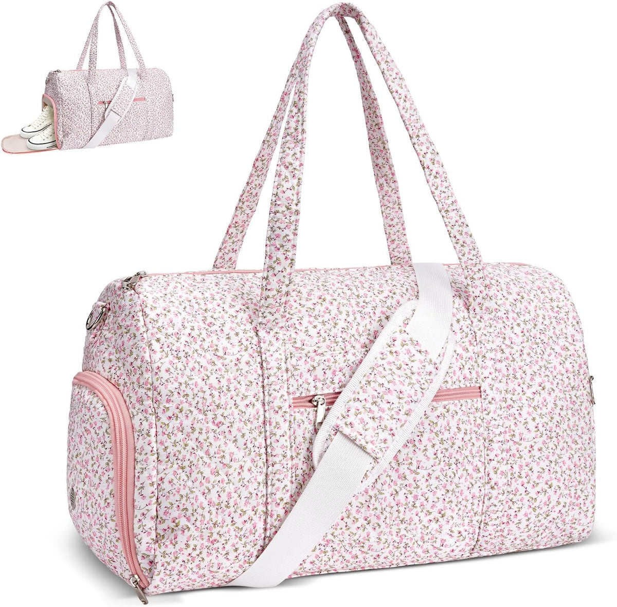 Gym Bag for Women, Cute Duffle Bag, Quilted Duffle Bag for Travel, Floral Duffle Bags, Weekend Bag with Zipper Pocket Dance Bag Organizer