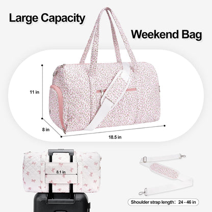 Gym Bag for Women, Cute Duffle Bag, Quilted Duffle Bag for Travel, Floral Duffle Bags, Weekend Bag with Zipper Pocket Dance Bag Organizer