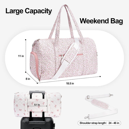 Gym Bag for Women, Cute Duffle Bag, Quilted Duffle Bag for Travel, Floral Duffle Bags, Weekend Bag with Zipper Pocket Dance Bag Organizer