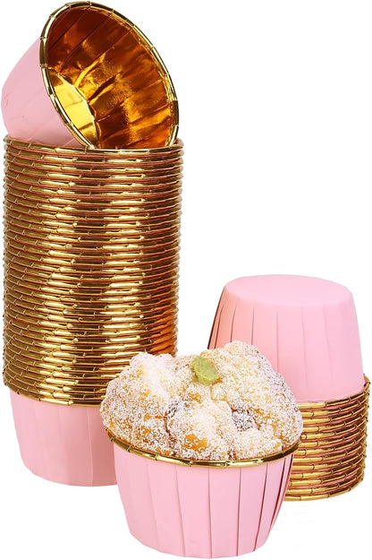 50 Pcs Pink Cupcake Baking Cups 3.5Oz Greaseproof Disposable Cupcake Liners